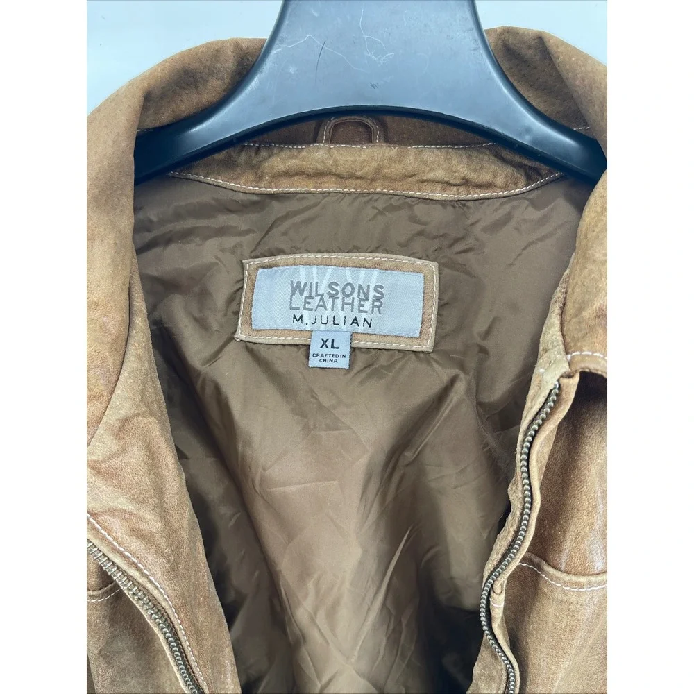 Wilsons Leather M Julian 90's Mens XL Brown Suede Leather Full Zip Bomber Jacket